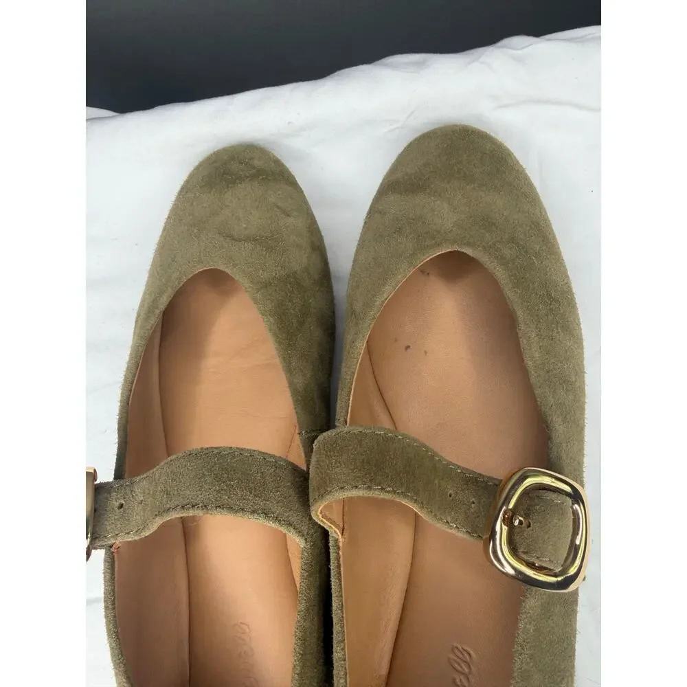 Madewell The Remy Mary Jane Flat in Aged Olive Green Suede Size 8